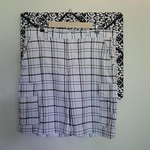 Men's Gray and White Plaid Cargo Shorts